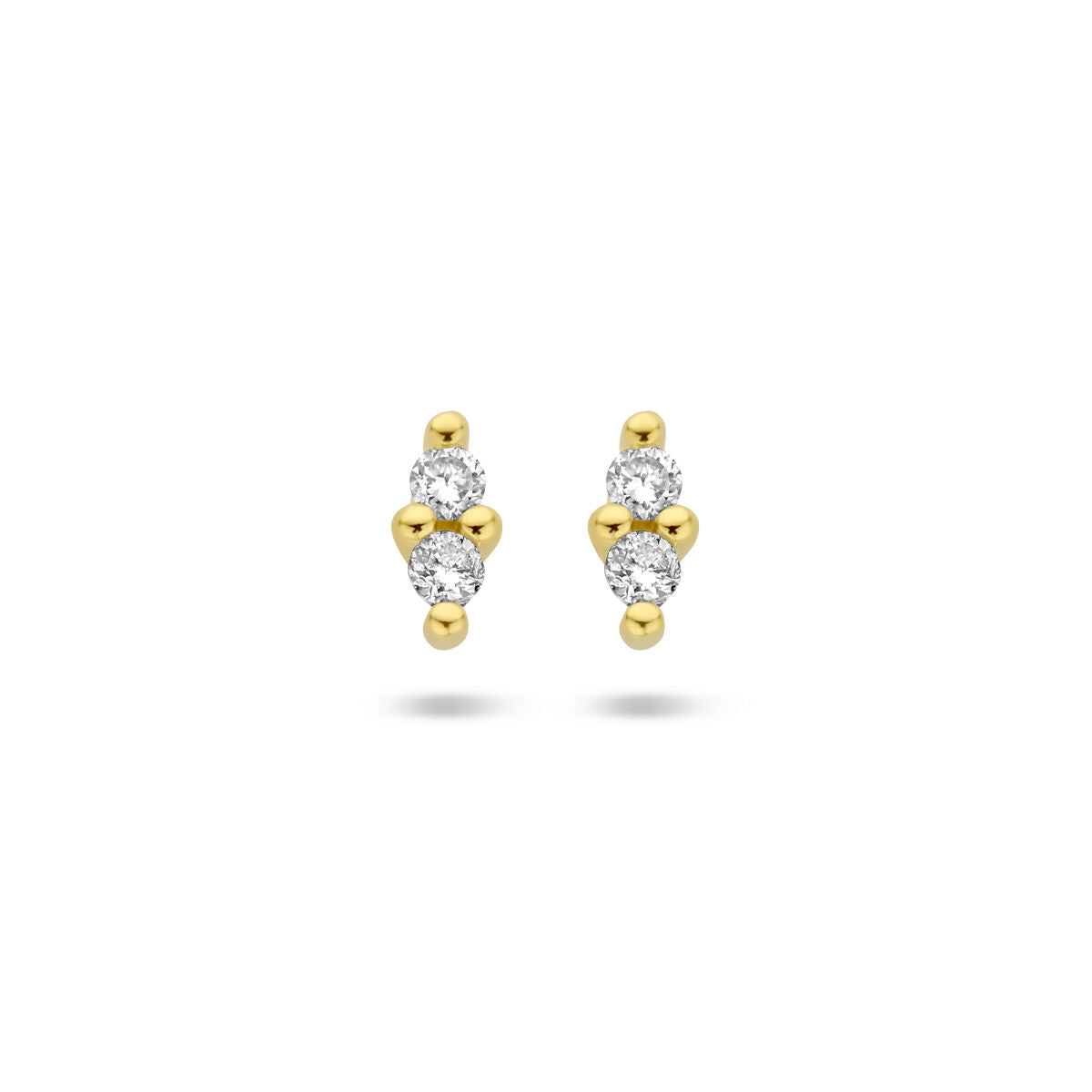 Boucles d'oreilles en or jaune 14K avec deux diamants de 0,02 ct chacun, en forme de petits clusters.