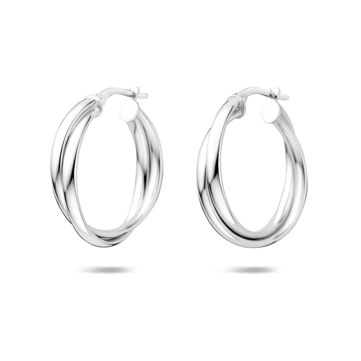 Boucles d'oreilles en argent rhodié de 24,5 mm avec un design en spirale.