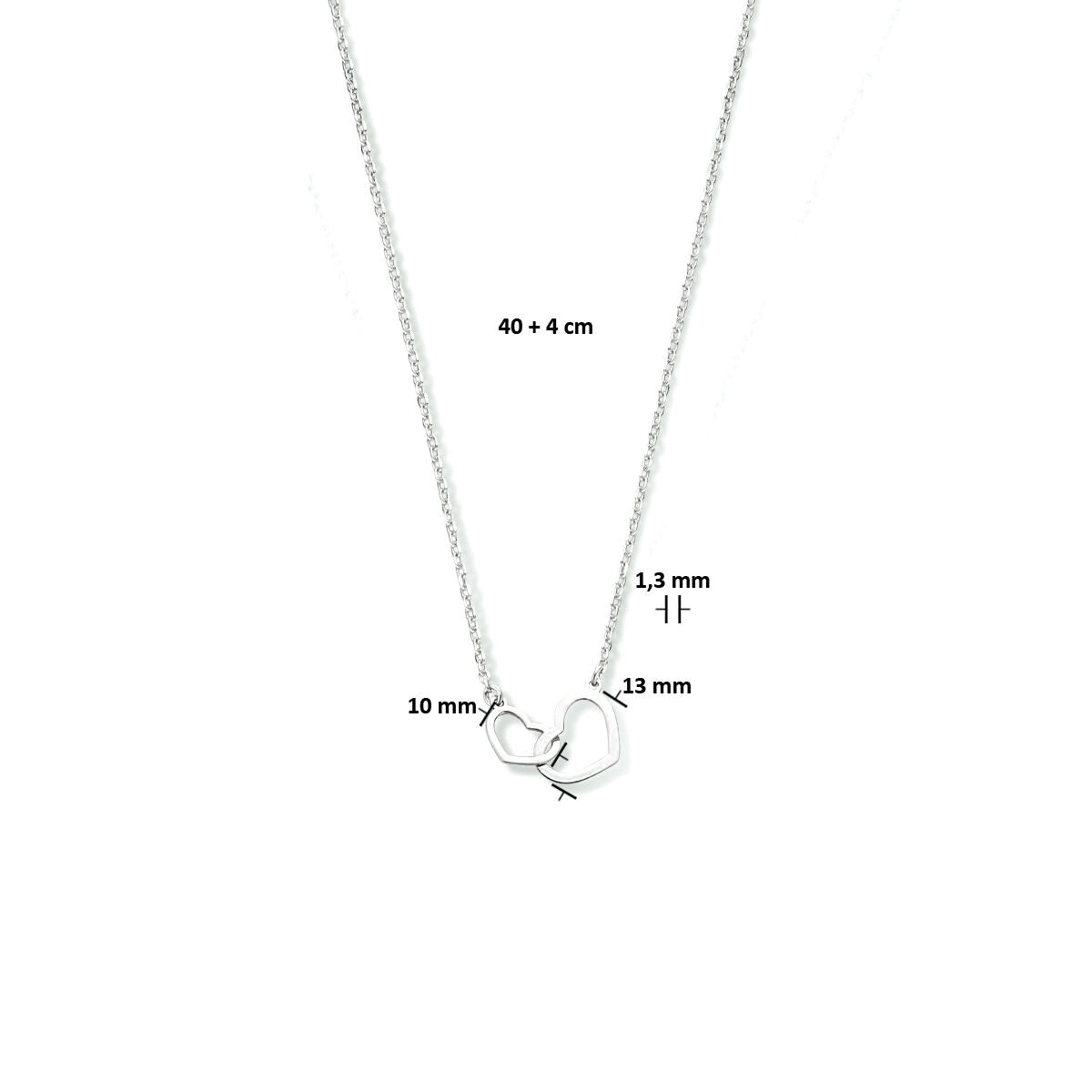collier cœurs 40 + 4 cm argent rhodié