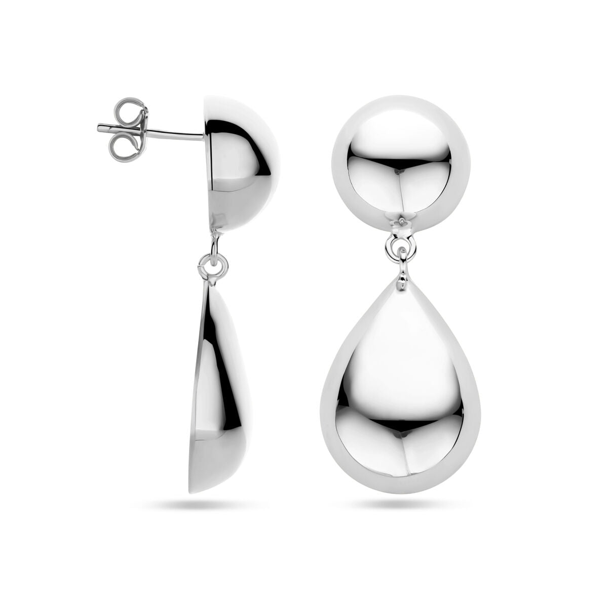 boucles d'oreilles demi-sphères et goutte 40 mm argent rhodié