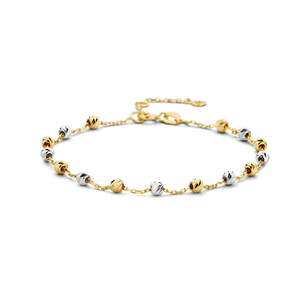 Bracelet bicolore en or 14K avec des billes diamantées.