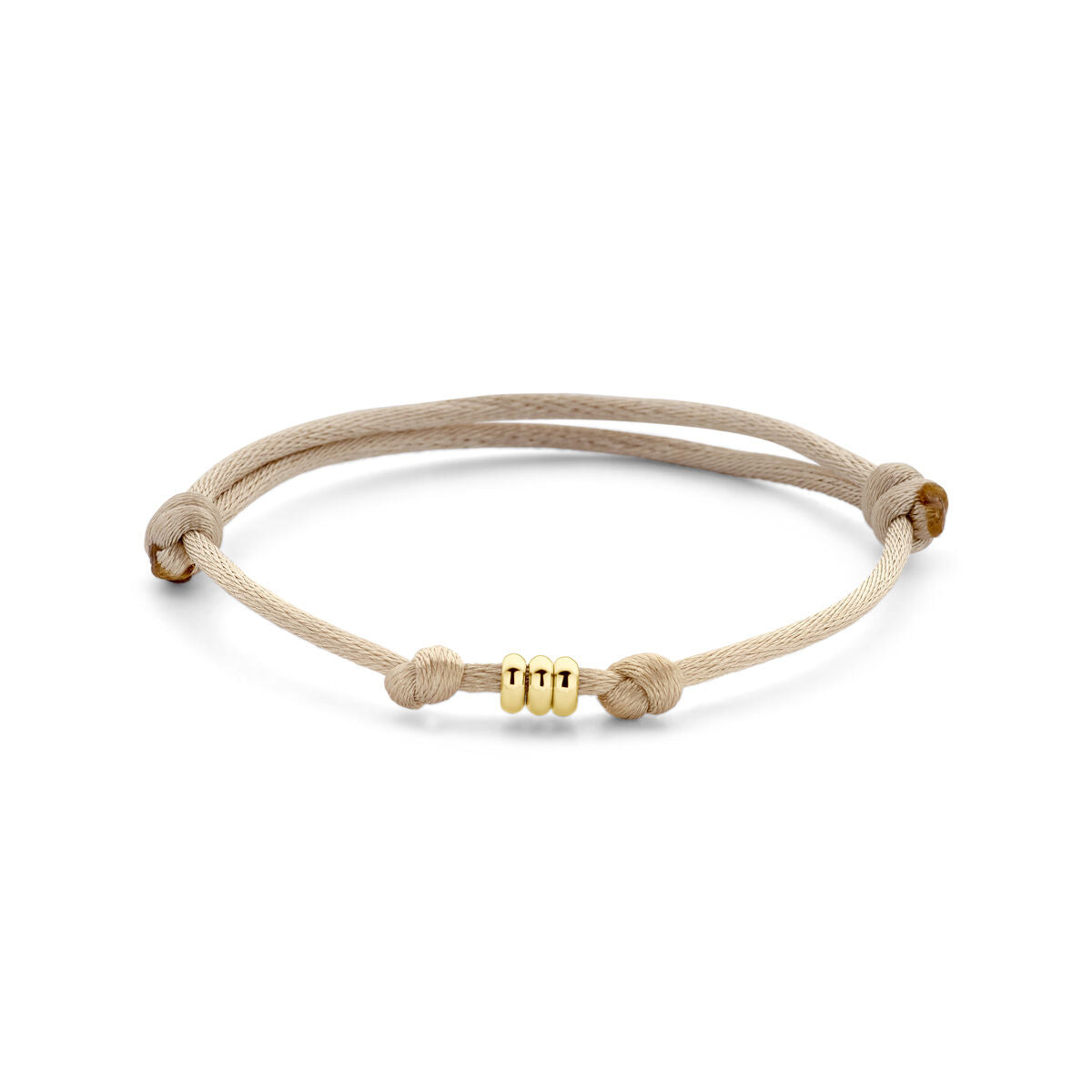 Bracelet en satin beige avec des éléments en or 14K et des détails en caoutchouc/nylon/cuir.