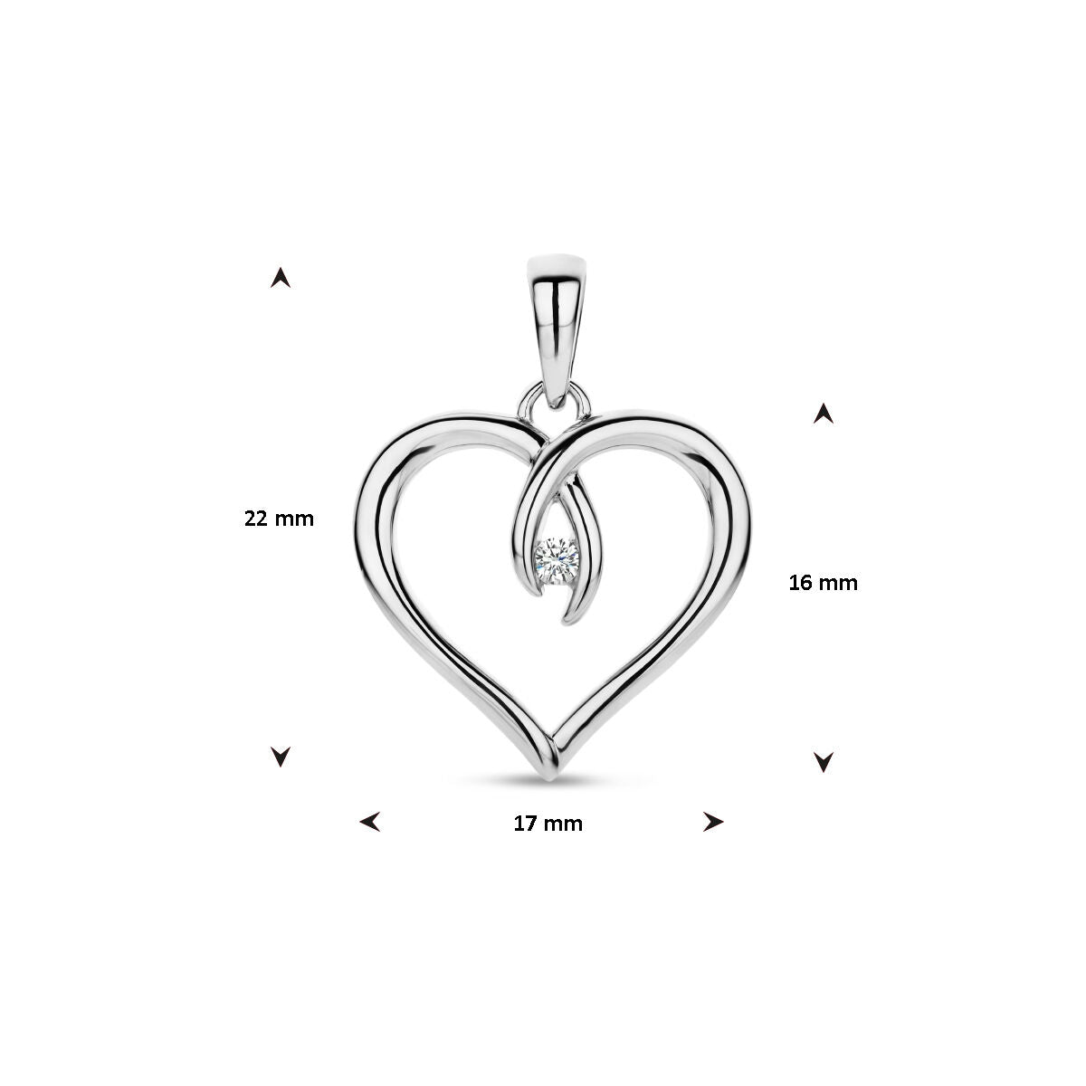 pendentif cœur zircone argent rhodié