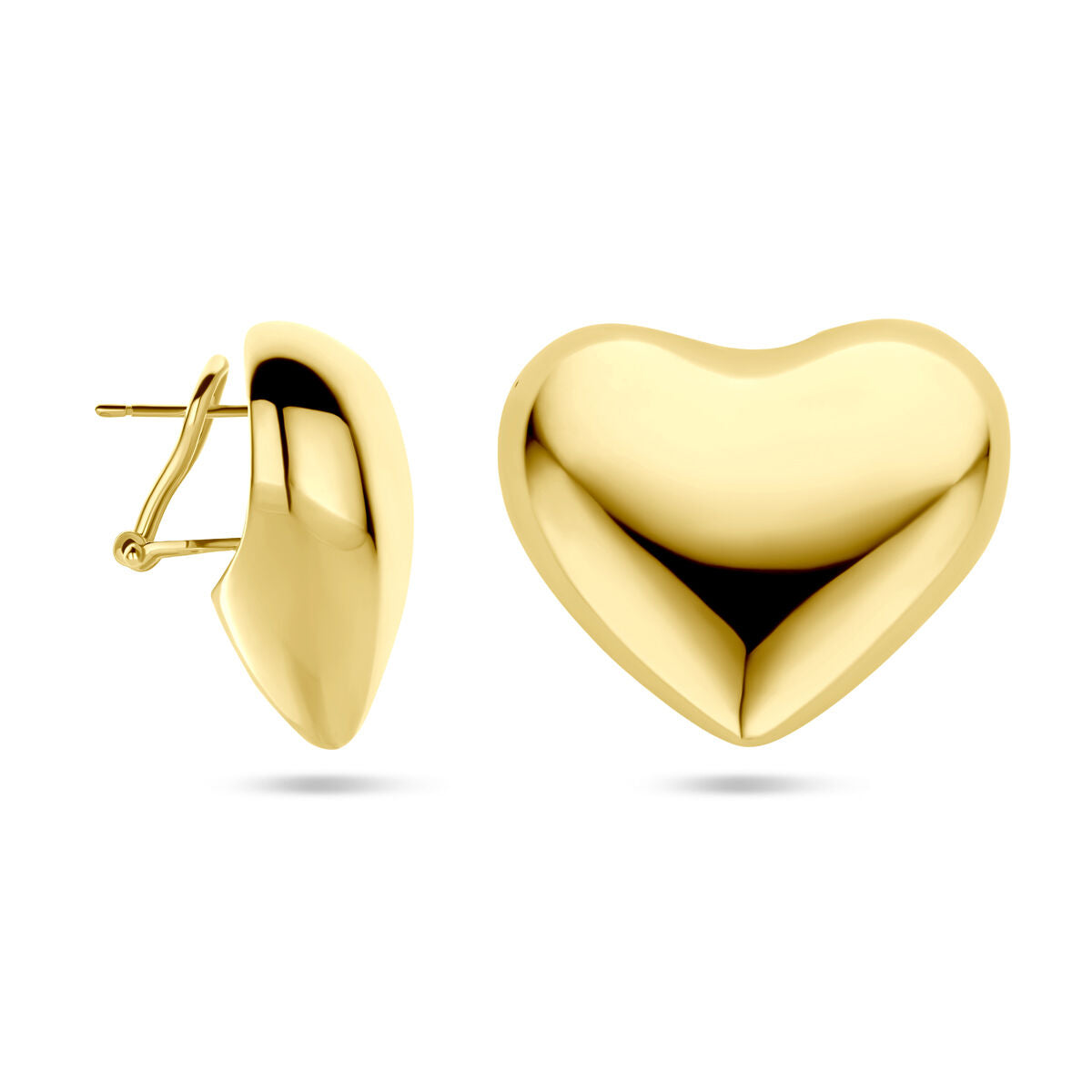 puces d'oreilles cœurs 27 mm 1 micron argent plaqué or (jaune)
