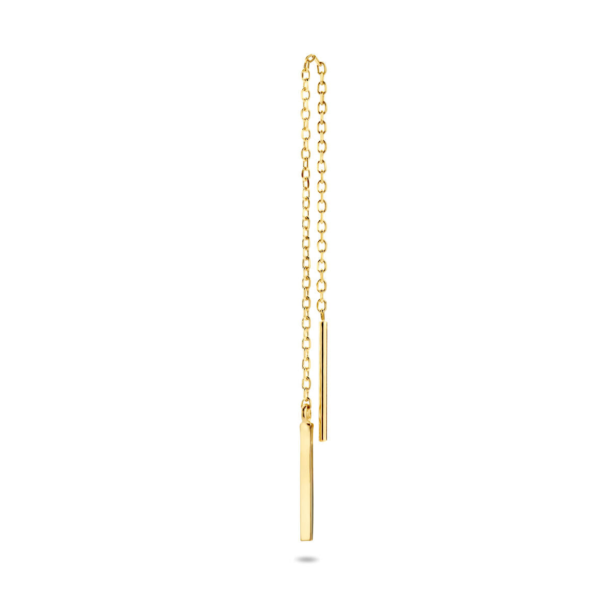 Boucle d'oreille en or jaune 14K avec un pendentif en forme de barre.