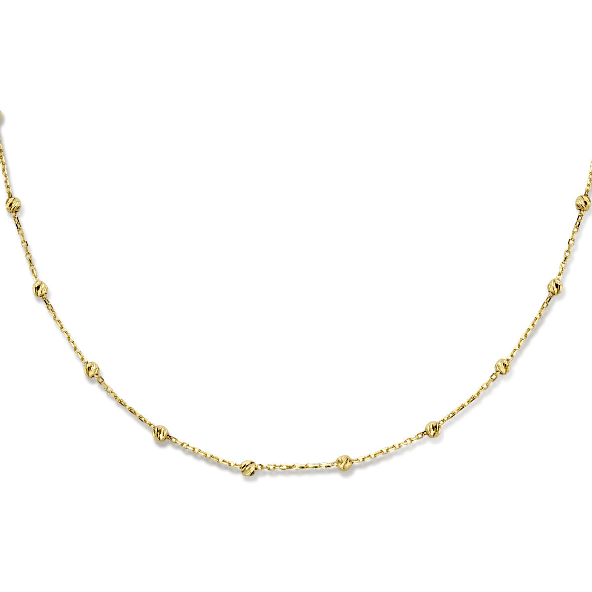 Collier en or jaune 14K avec des billes diamantées de 2,5 mm, disponible en 40, 42 et 44 cm.