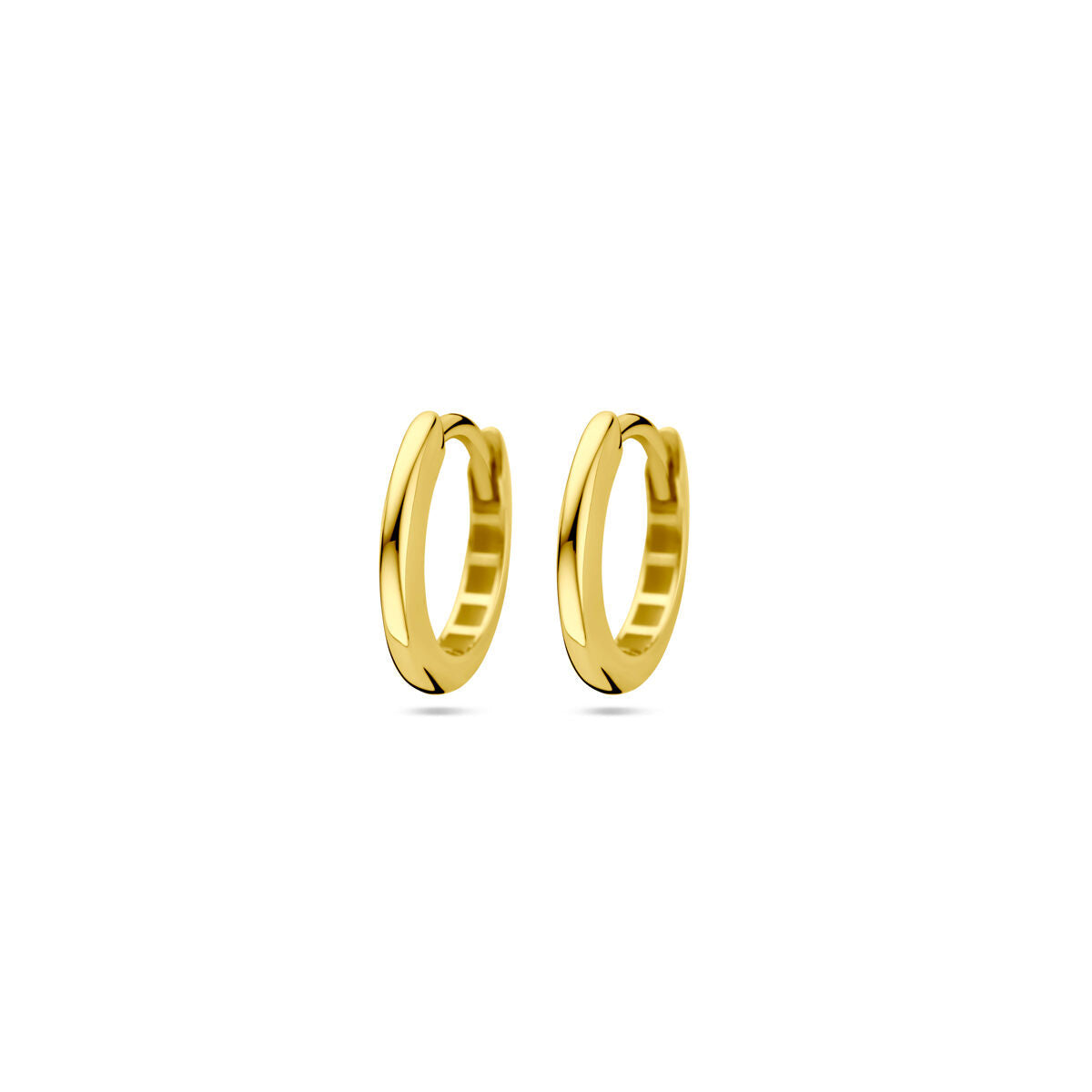 Boucles d'oreilles en or jaune 14K, diamètre de 12,5 mm, finition lisse et brillante.