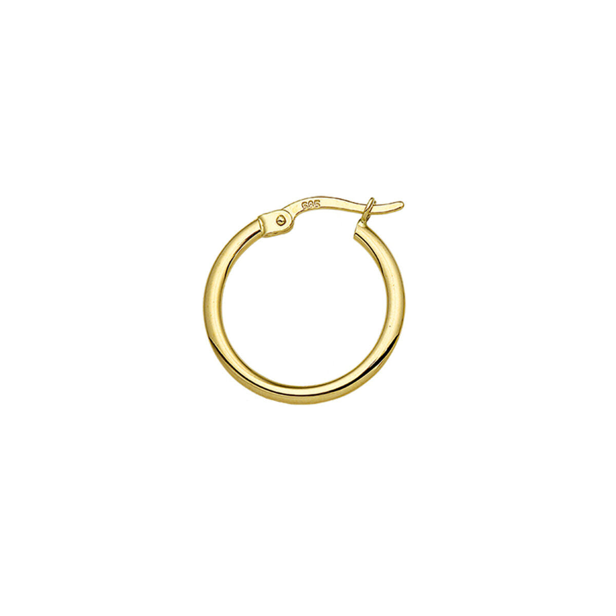Boucle d'oreille en or jaune 14K, diamètre de 19 mm, finition lisse et brillante.