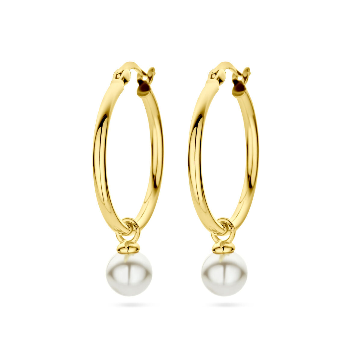 Boucles d'oreilles en argent doré 1 micron avec une perle synthétique blanche.