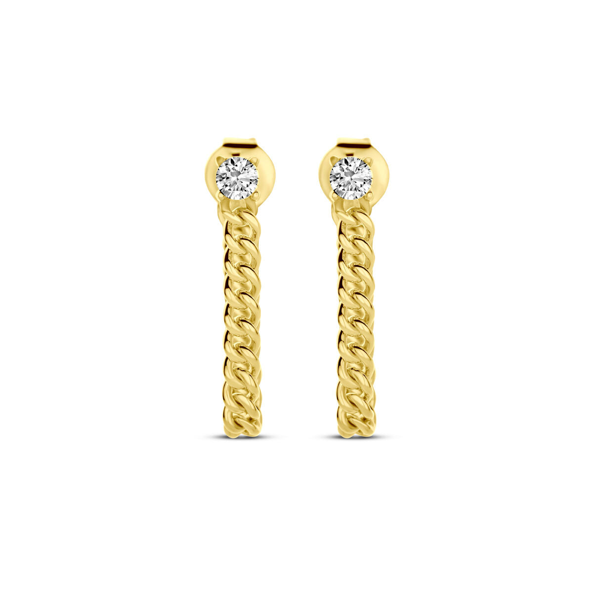 Boucles d'oreilles en argent doré jaune avec zirconia, au design tressé.