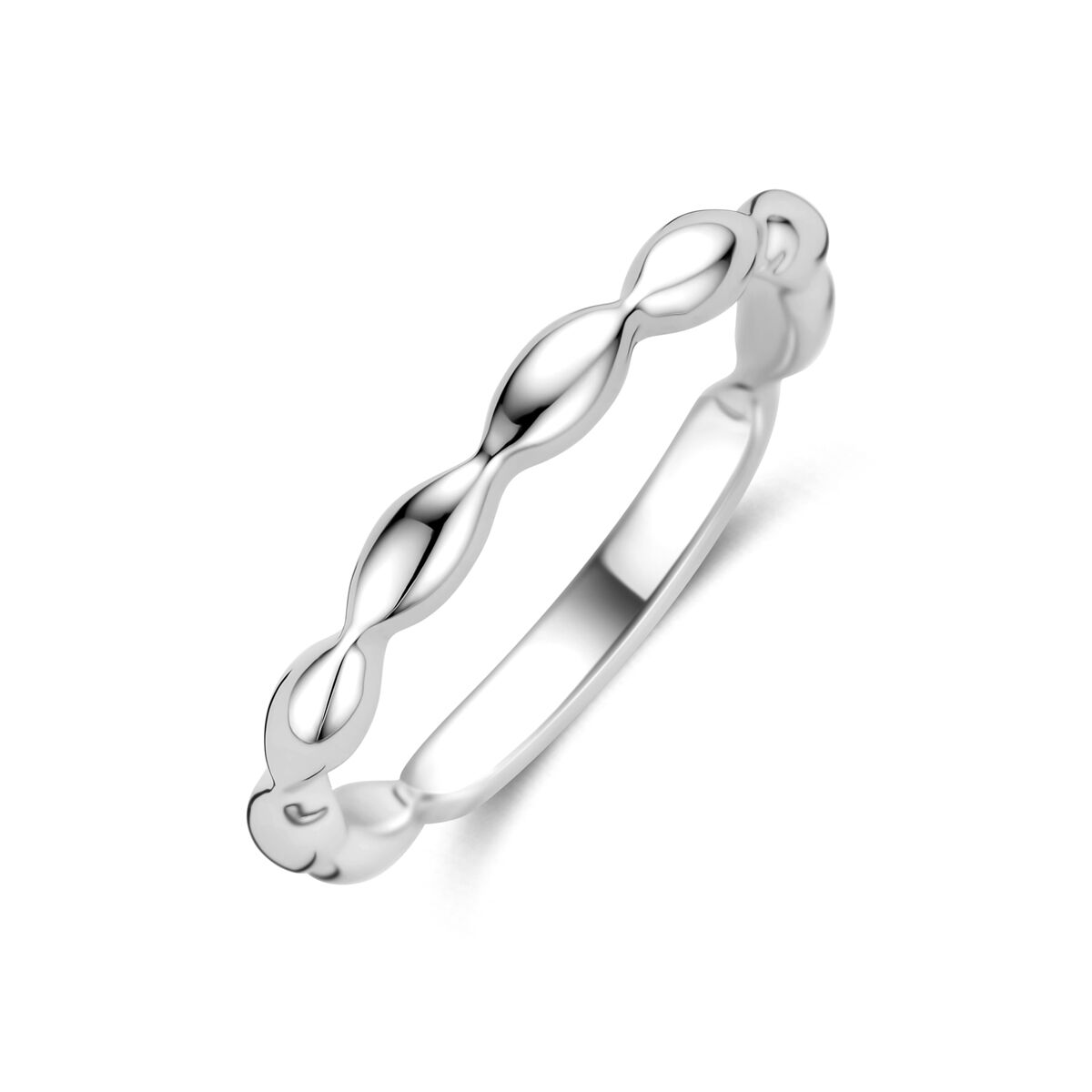 Bague en argent rhodié 925 avec un design ondulé.
