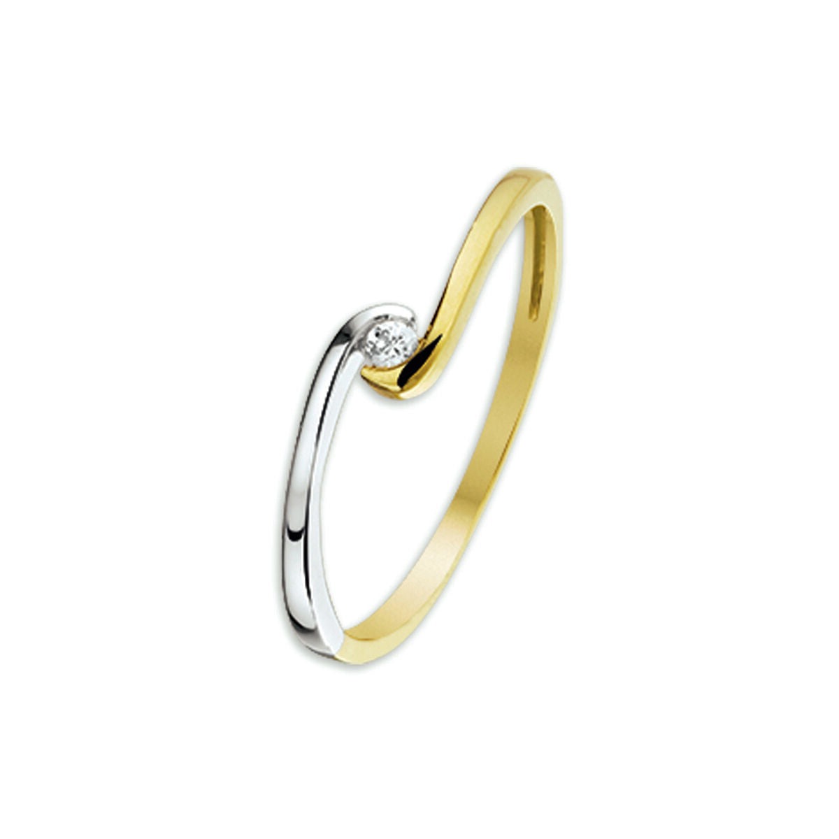 Bague en or bicolore jaune et blanc avec un zirconium brillant.