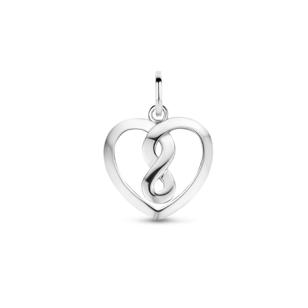 pendentif en forme de cœur avec symbole d'infini en argent rhodié.