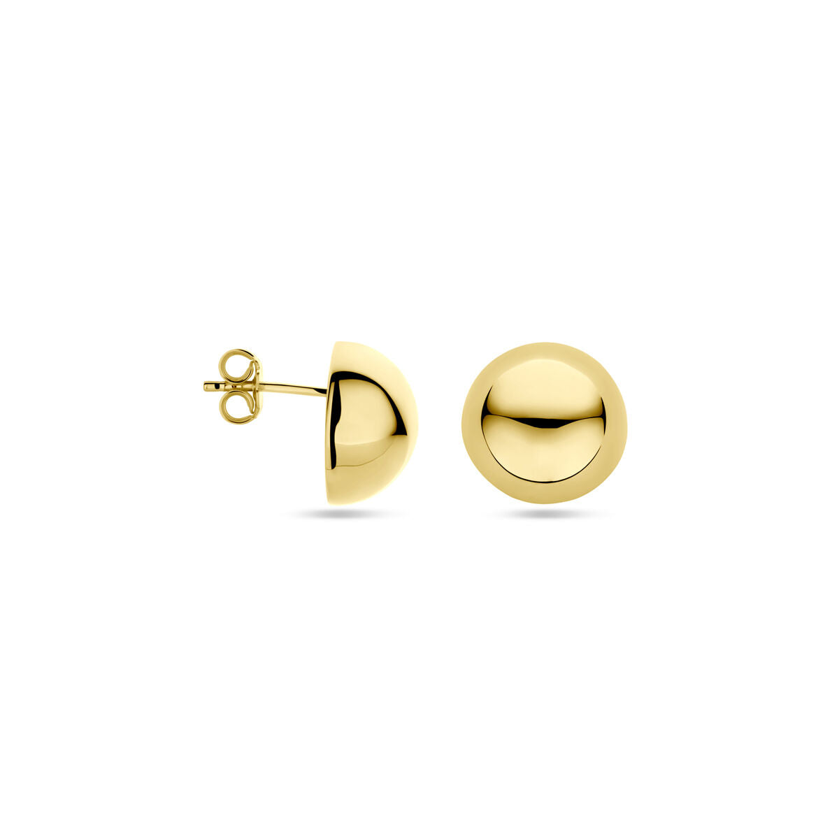 puces d'oreilles demi-sphère 14 mm 1 micron argent plaqué or (jaune)
