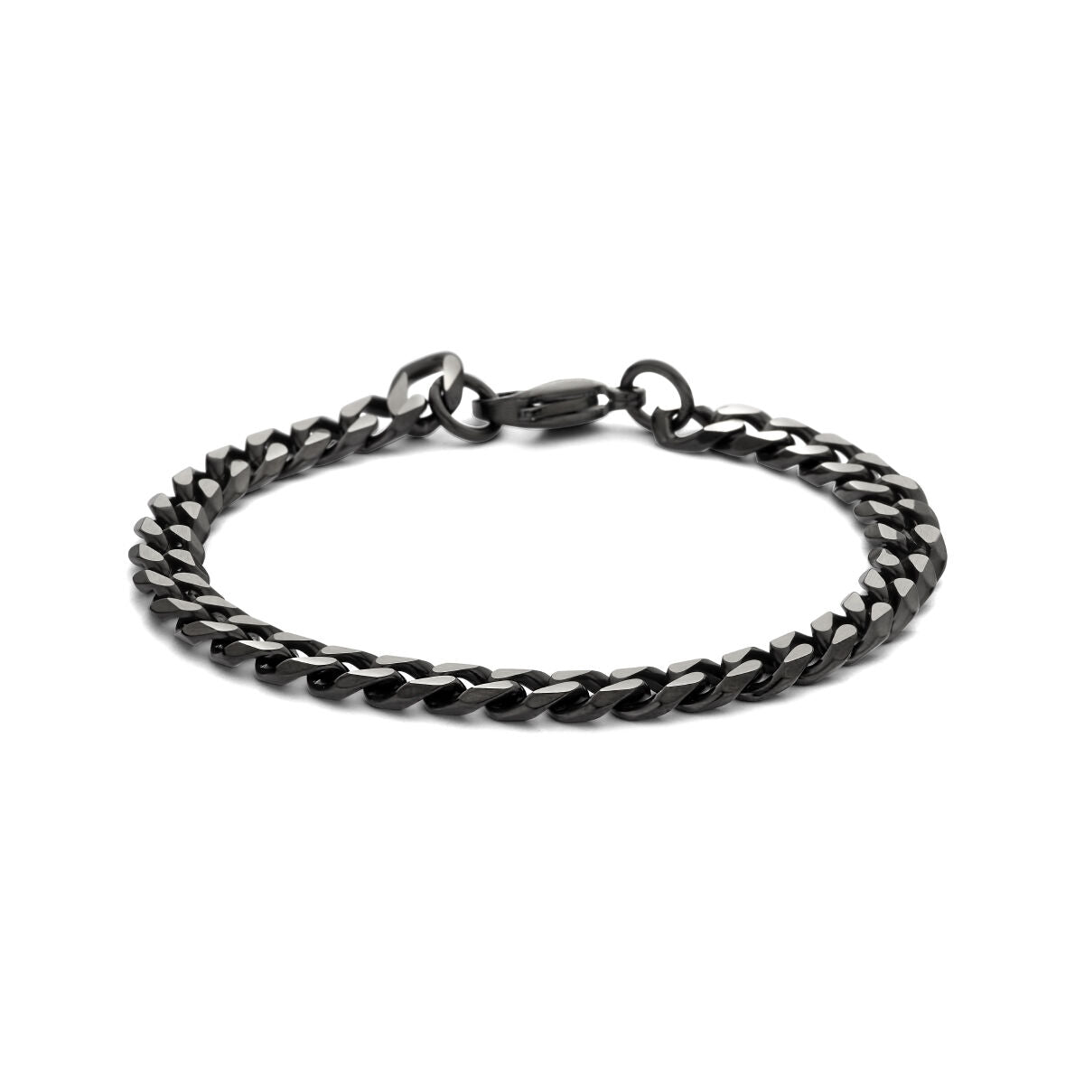 Bracelet gourmette en acier inoxydable avec un plaquage ionique noir, large de 7,0 mm.