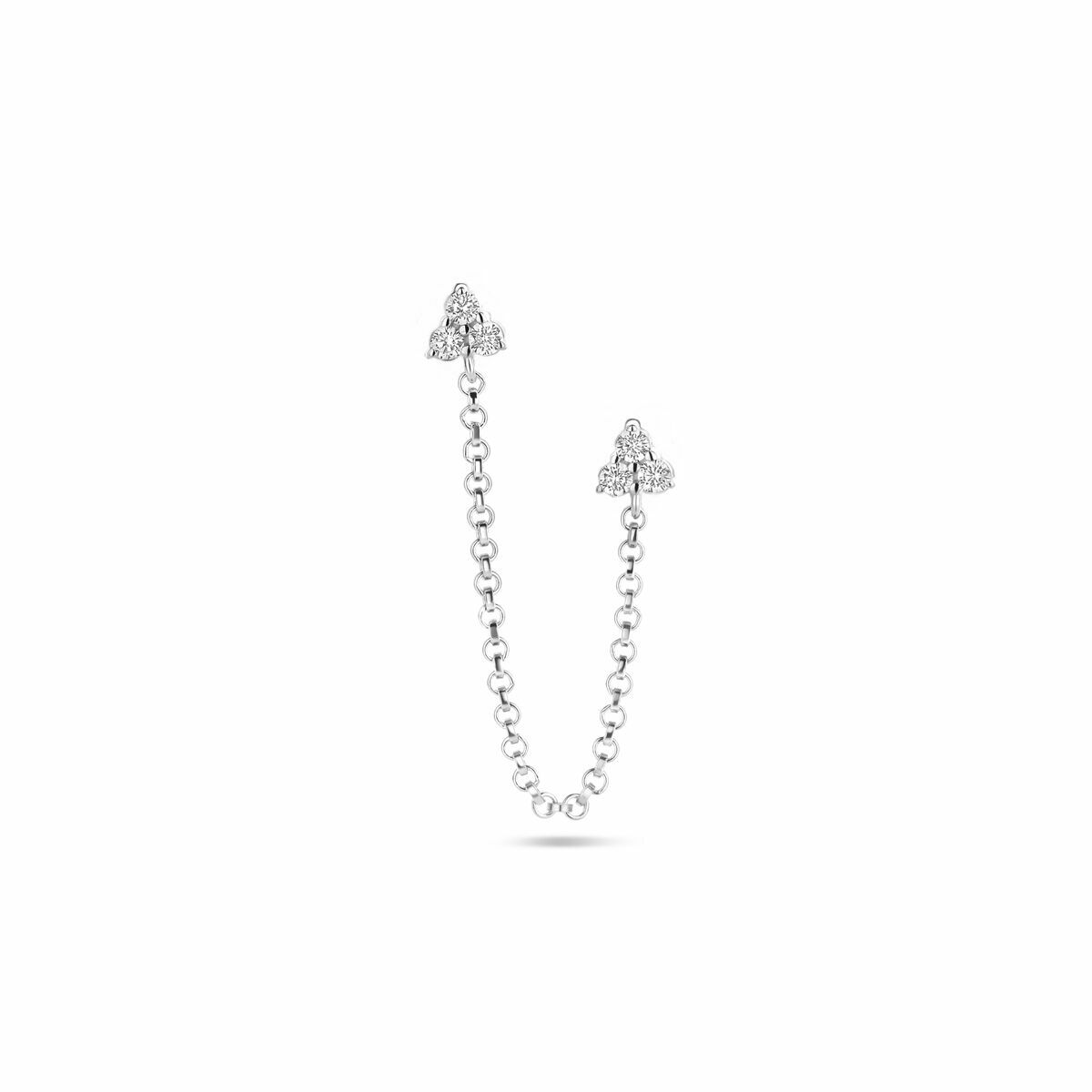 Boucles d'oreilles en argent rhodié avec zirkonia, longueur de 47 mm, design à double clou.