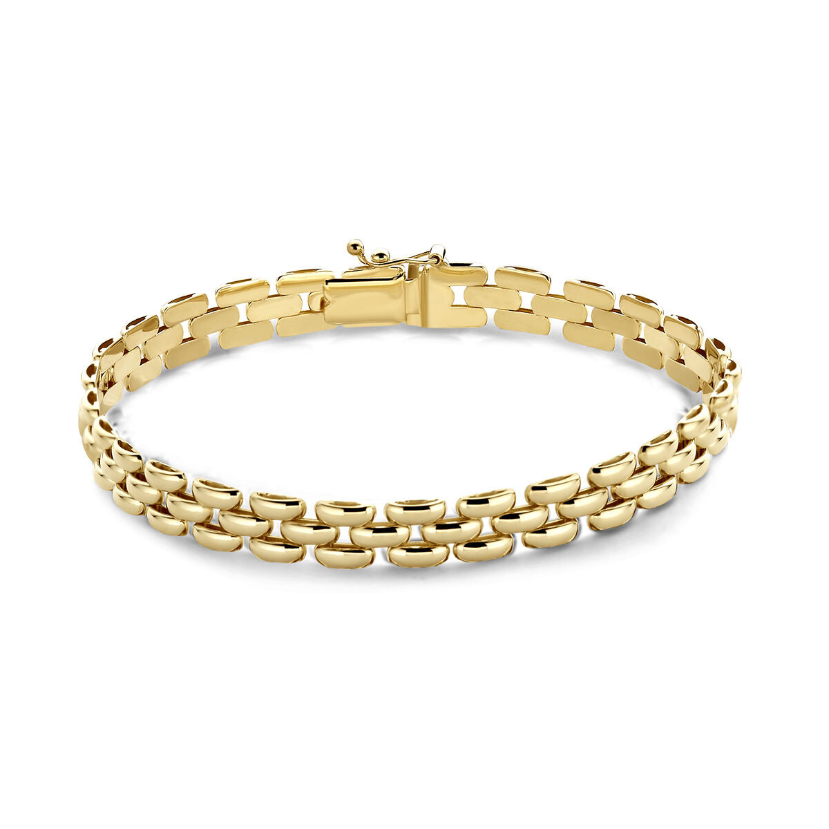 Bracelet en or 14K avec motif panthère, finition brillante et maillons ovales.