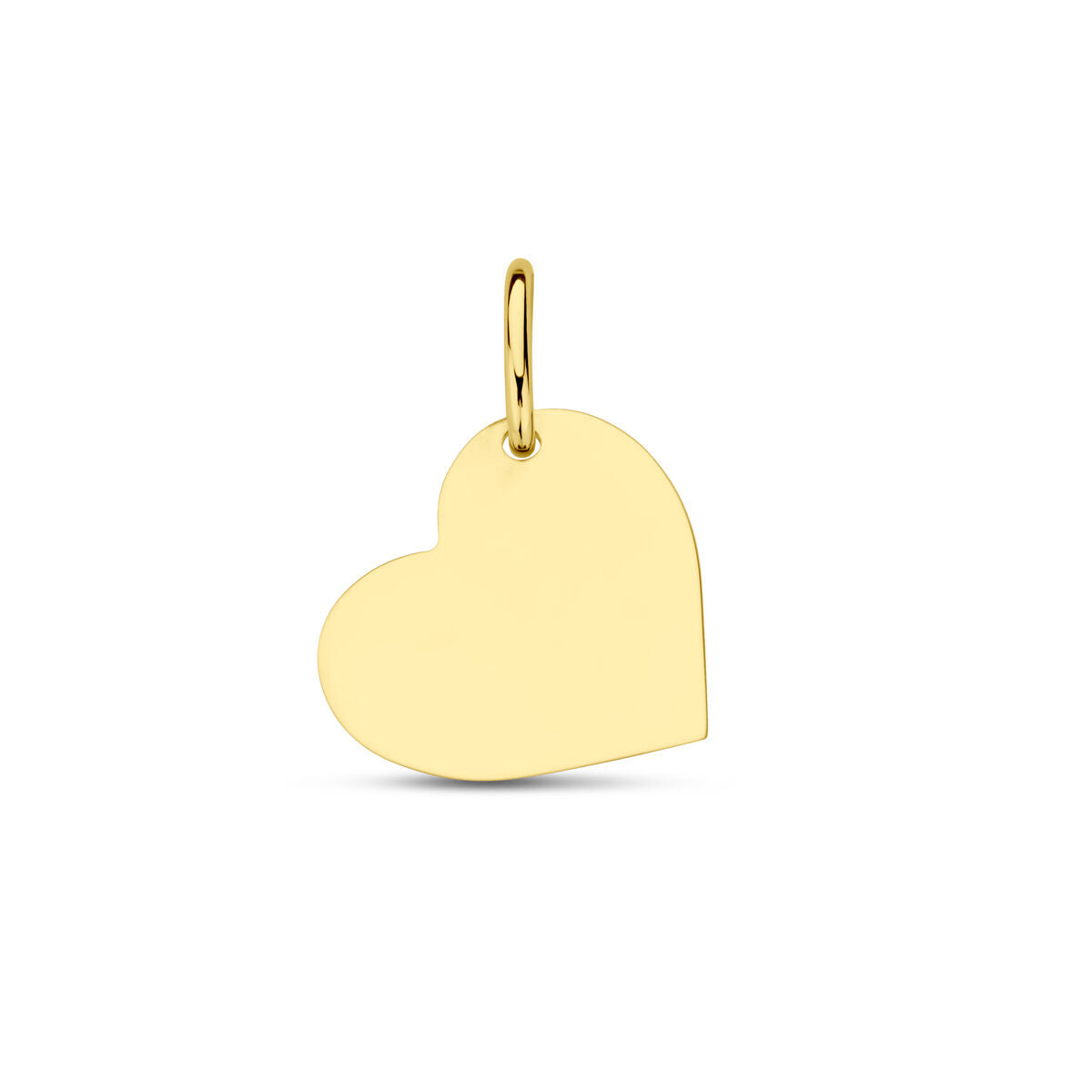 Pendentif en forme de cœur en or jaune 14 carats, surface lisse et brillante.
