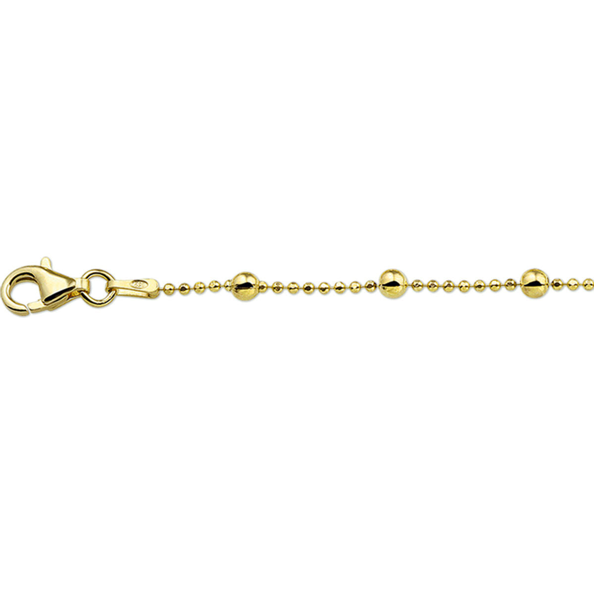 Bracelet jonc en argent doré jaune avec des billes, longueur de 24 + 2 cm.
