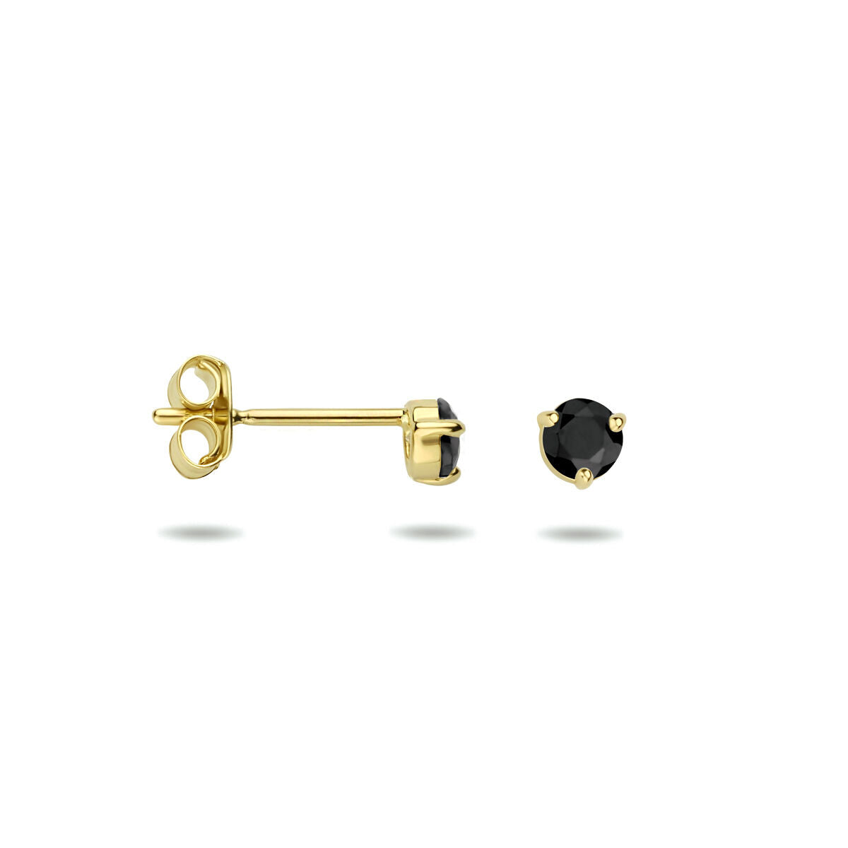 puces d'oreilles zircone noire 14K or jaune