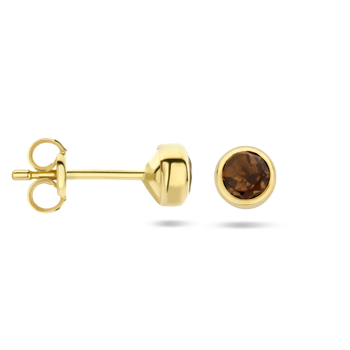 puces d'oreilles quartz fumé 14K or jaune
