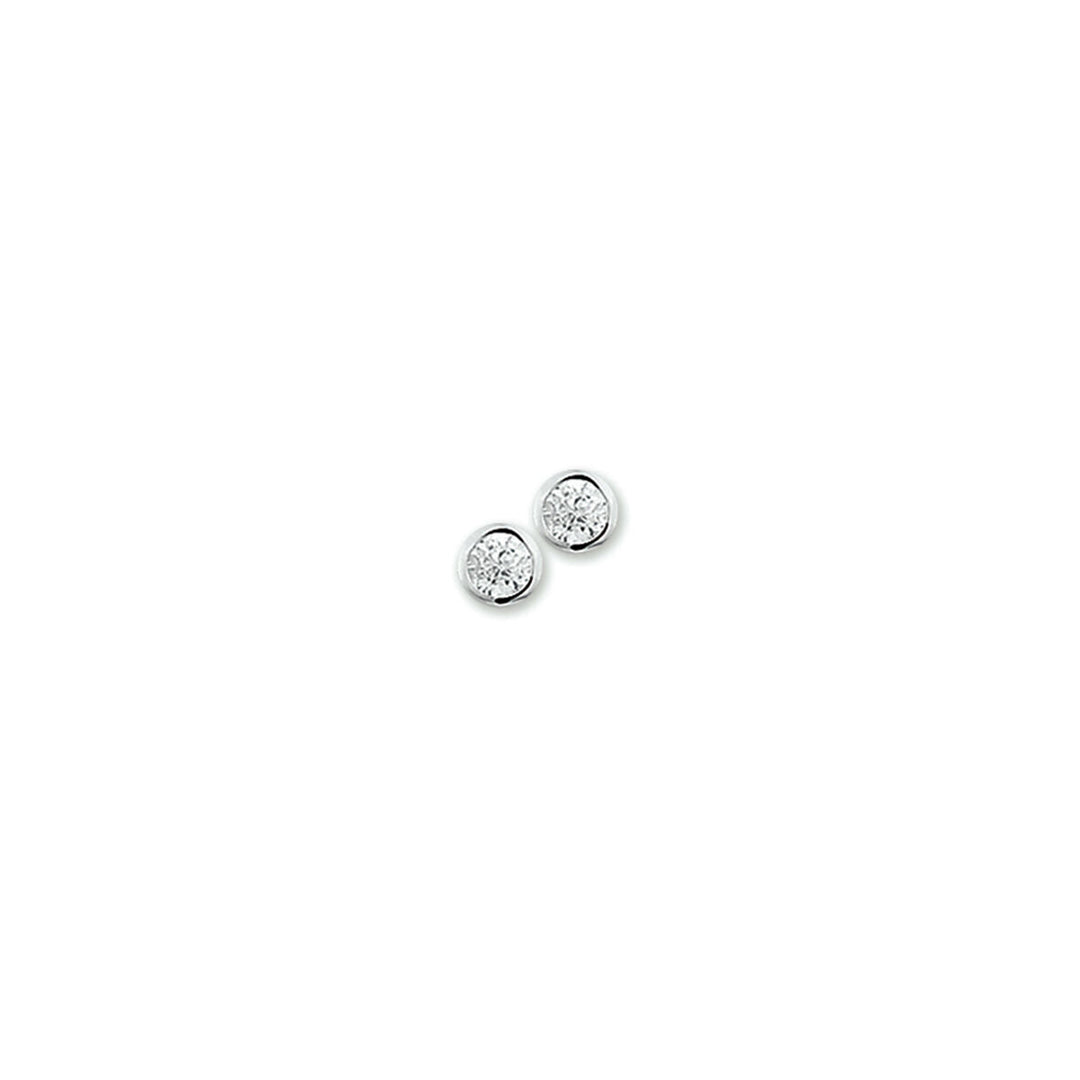 Boucles d'oreilles en argent rhodié avec zircones, forme ronde et finition brillante.