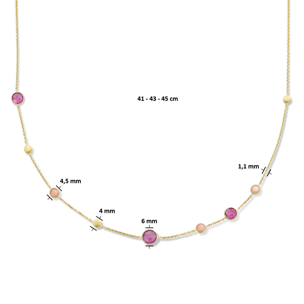 collier rubis, opale et ronds 41 - 43 - 45 cm or jaune 14K