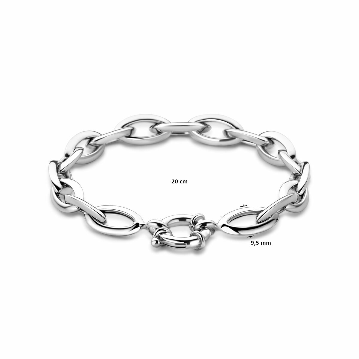 bracelet ancre 9,5 mm 20 cm avec grand fermoir ressort argent rhodié