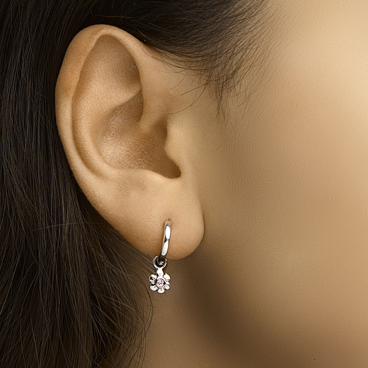 créoles fleur zircone rose argent rhodié