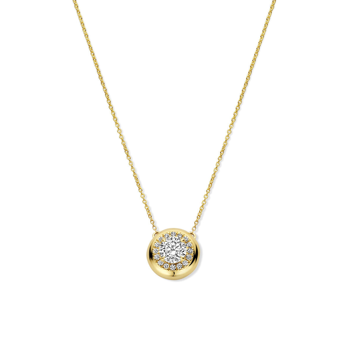 Collier en or jaune 14K avec pendentif rond serti de diamants lab grown de 0,49 ct.