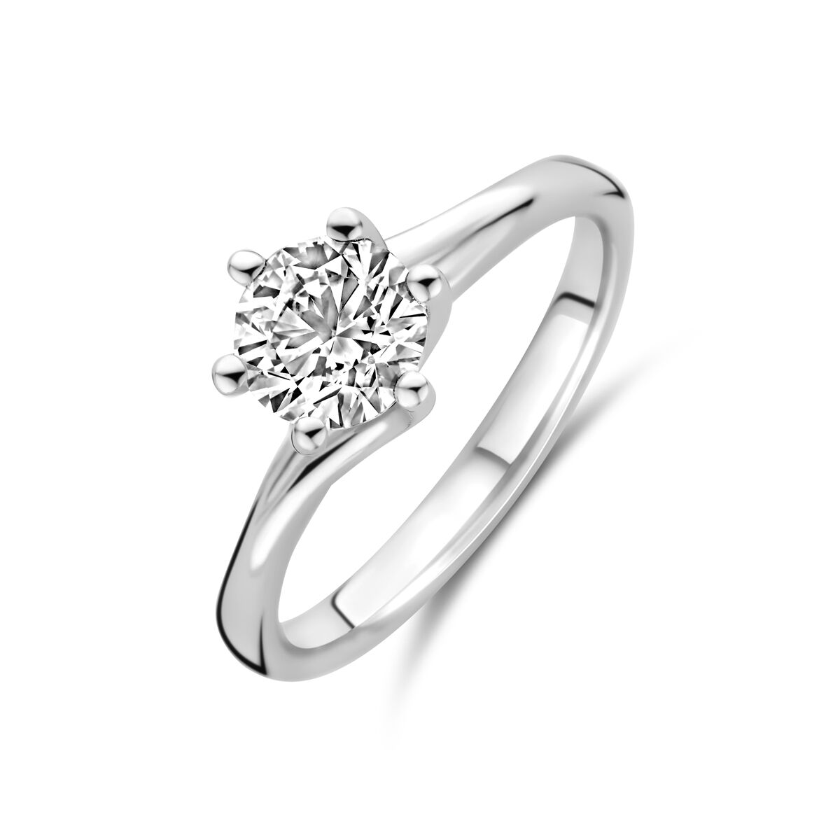 Bague en or blanc 14K avec un diamant de laboratoire de 1,00 ct, serti en solitaire.