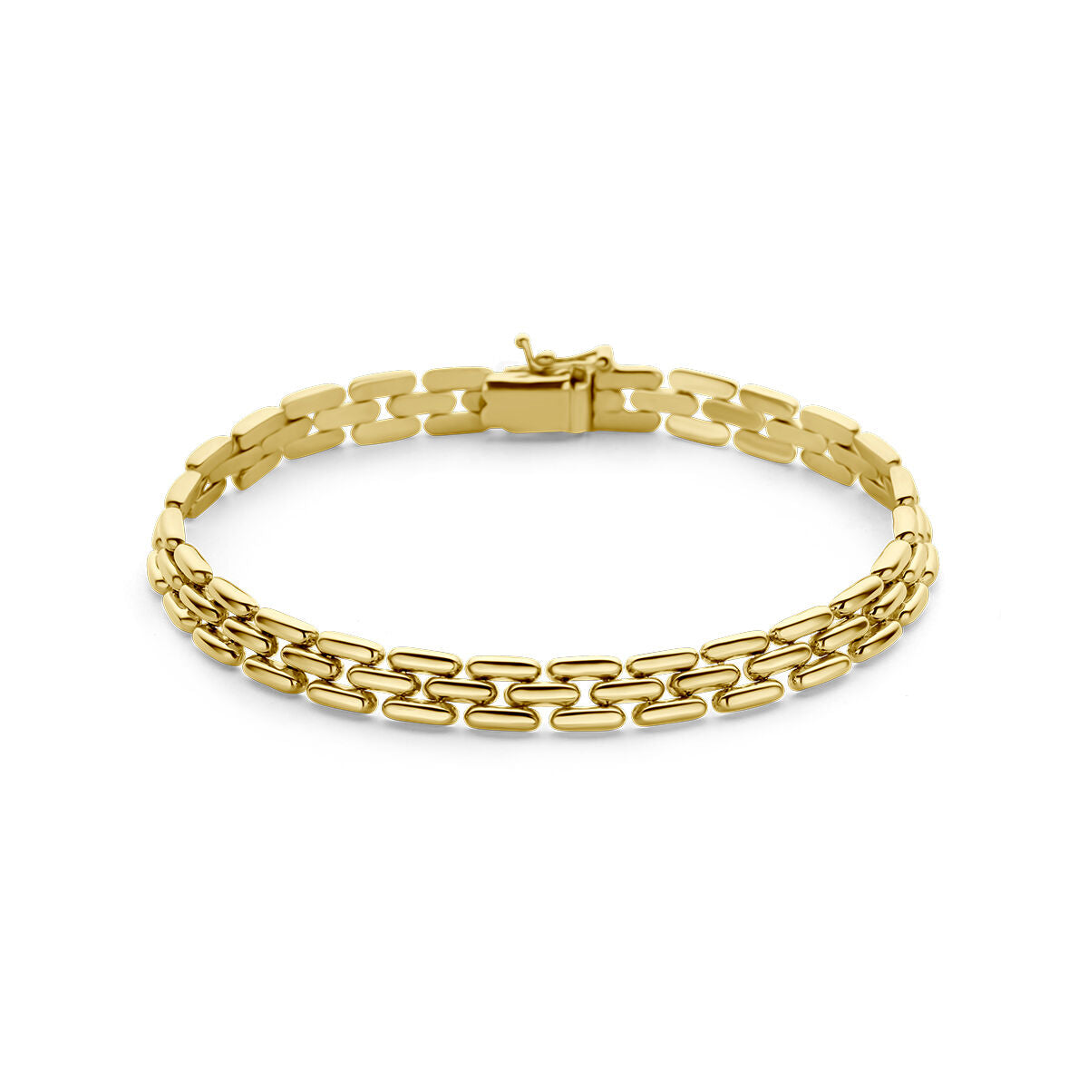 Bracelet en or jaune 14K avec motif panthère, maillons ovales et fermoir.