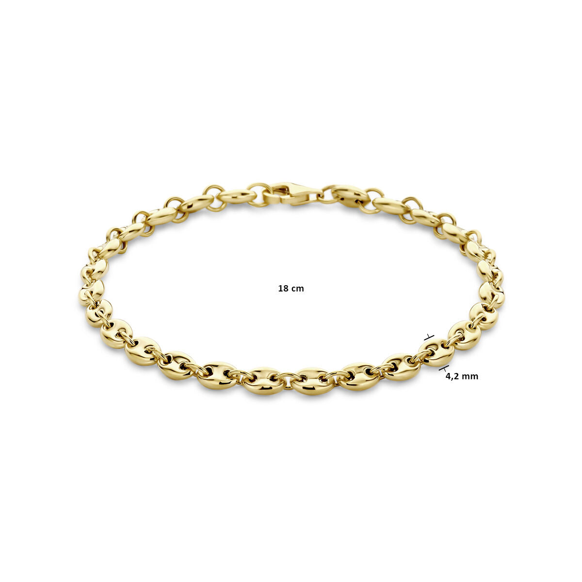 bracelet grain de café 4,2 mm 18 cm or jaune 14K