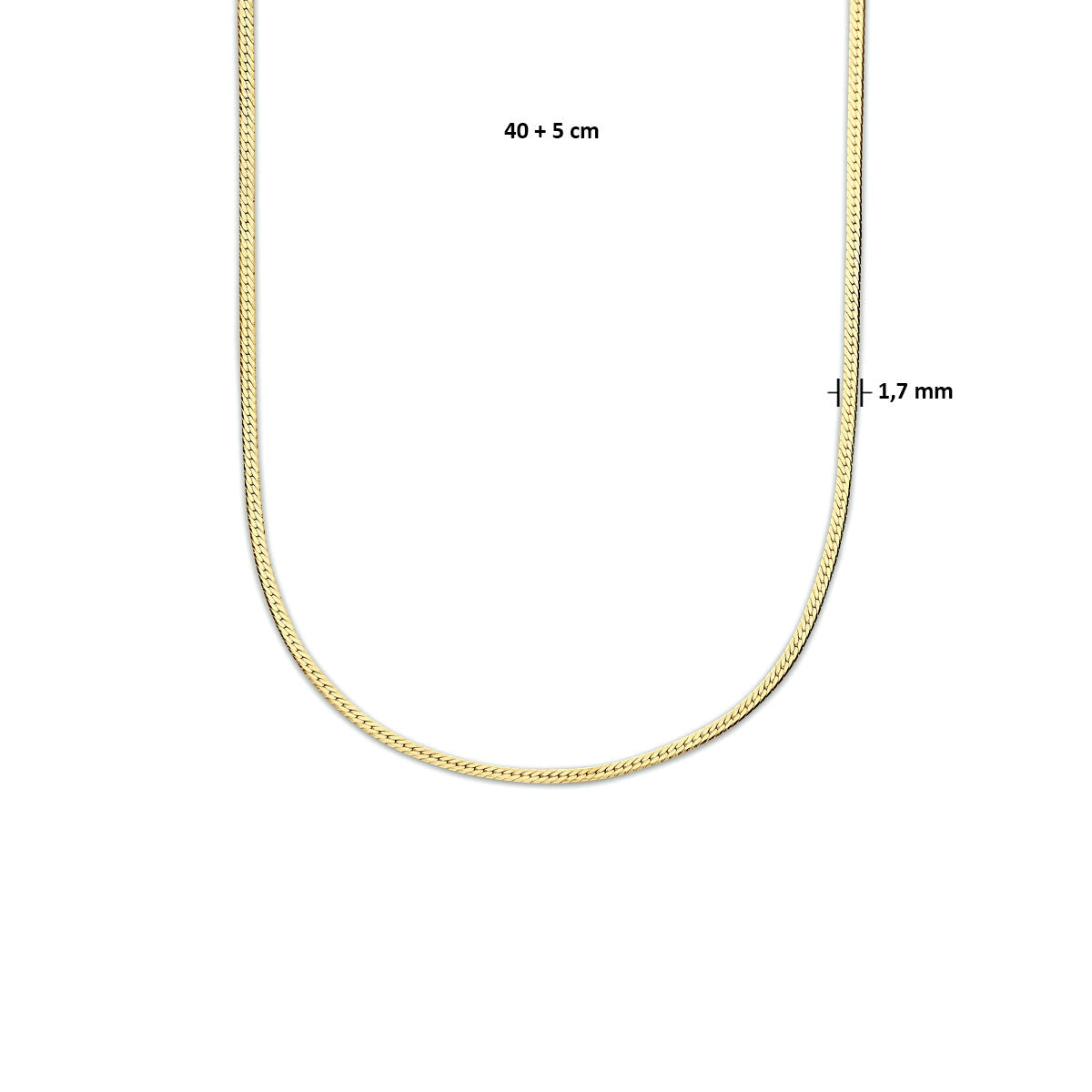 collier serpent plat 1,7 mm 40 + 5 cm 3 microns argent plaqué or (jaune)