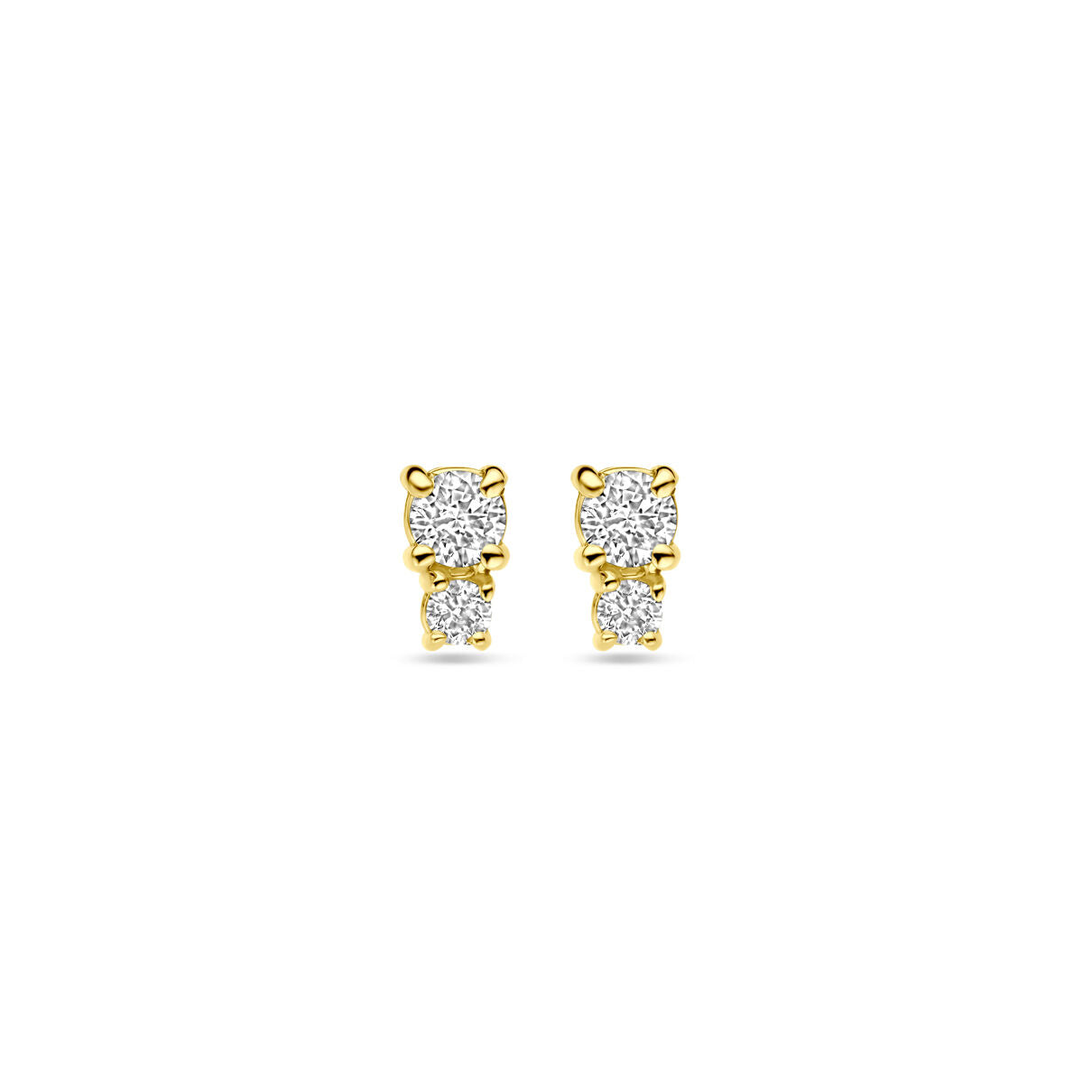 Boucles d'oreilles en or jaune 18K avec deux diamants de 0,13 ct chacun, forme ronde, d'un diamètre de 5,5 mm.