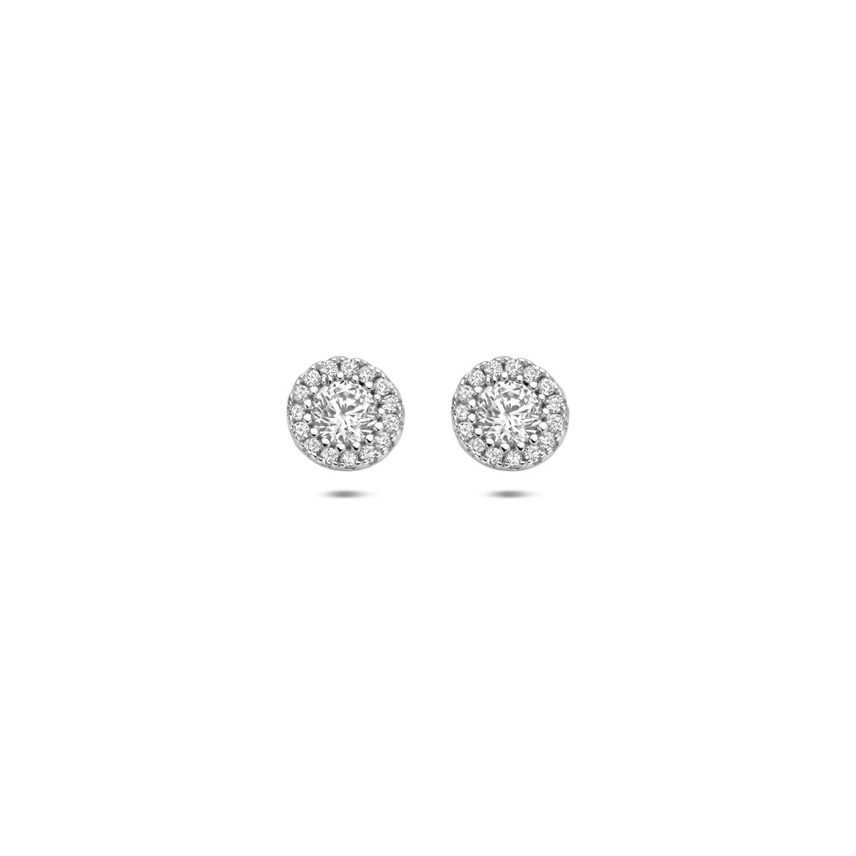 Boucles d'oreilles en argent avec zirconium, style entourage, diamètre de 6 mm.