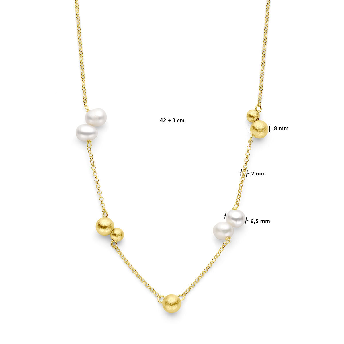 collier perles et billes 42 + 3 cm argent plaqué or (jaune)