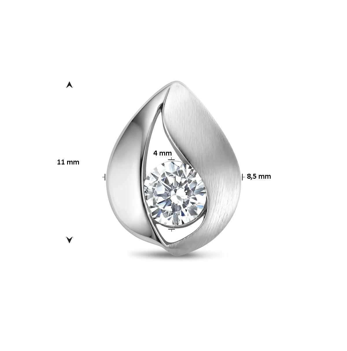 pendentif goutte zircone poli/mat argent rhodié