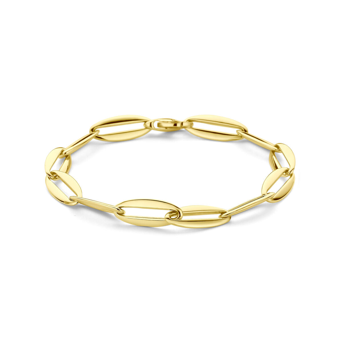 Bracelet en or jaune 14K avec maillons en forme d'ancre, largeur 7,2 mm, longueur 19,5 cm.
