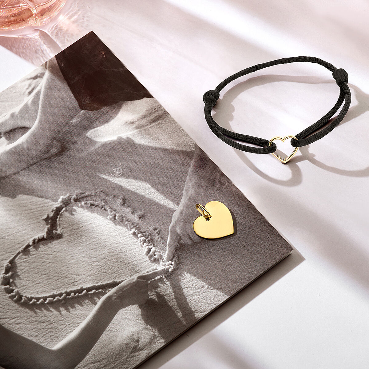 bracelet satin cœur 14K or avec caoutchouc/nylon/cuir