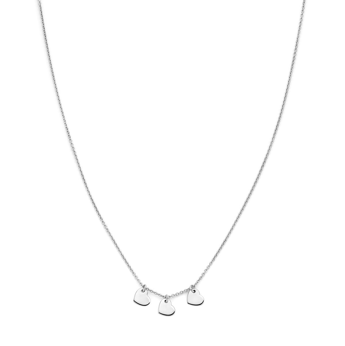 Collier en argent rhodié avec trois pendentifs en forme de cœur.