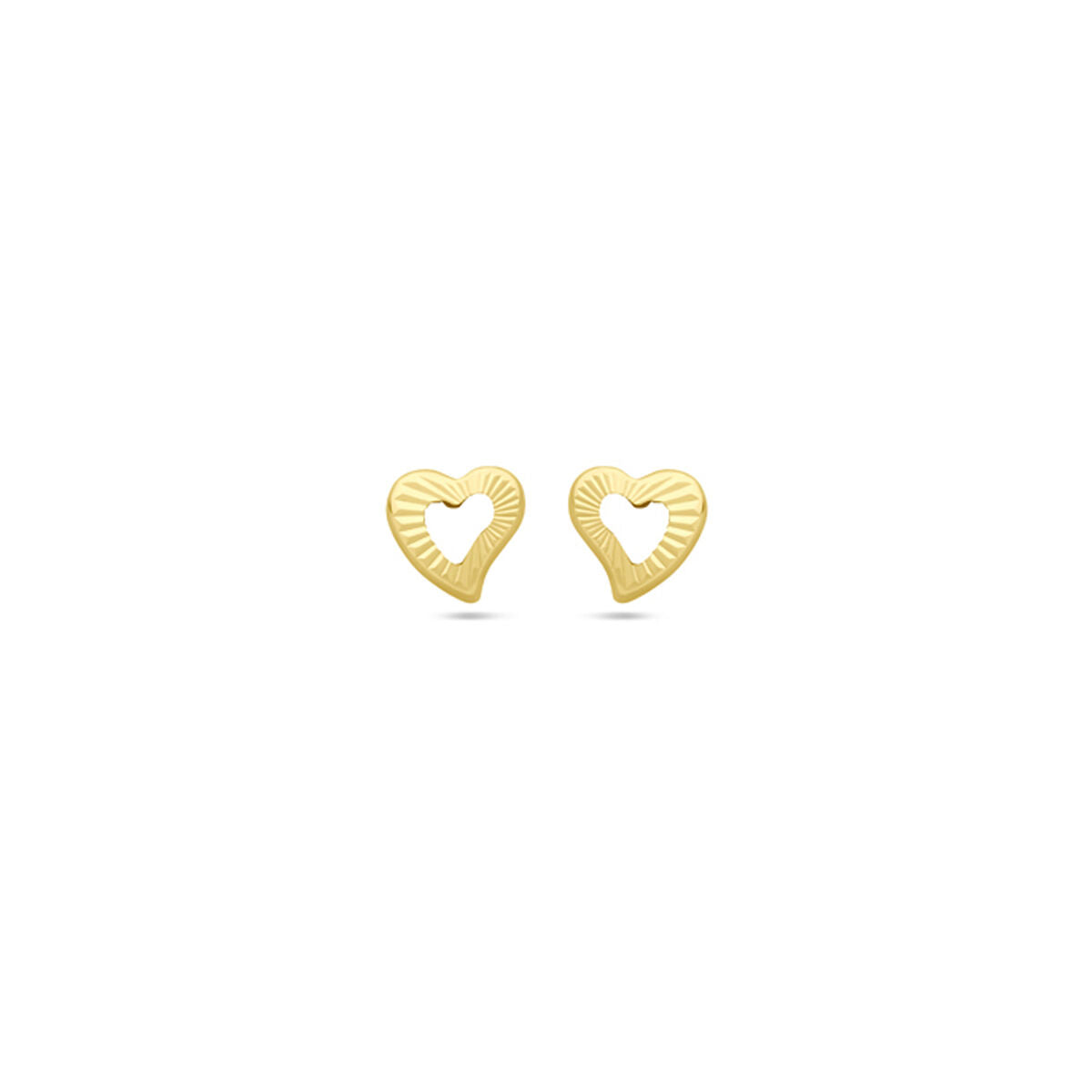 Boucles d'oreilles en cœur en or jaune 14K, 4,5 mm, avec texture rayée.