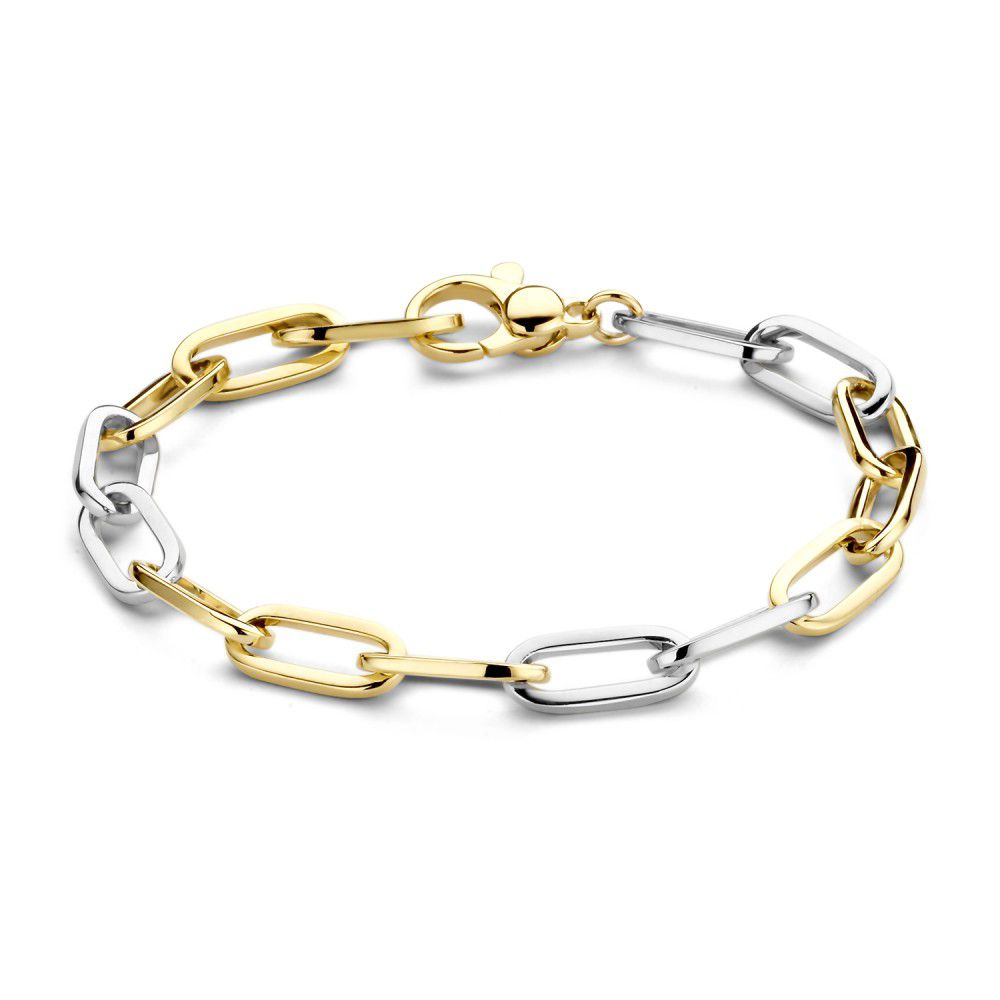 Bracelet en or jaune et blanc de 14 carats, avec maillons ovales et fermoir.