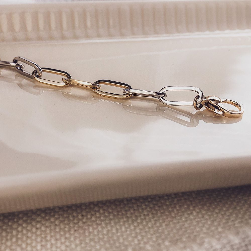 Bracelet en Or Jaune/Blanc 14 Carats pour Femme – 20 cm – Luxe et Intemporel