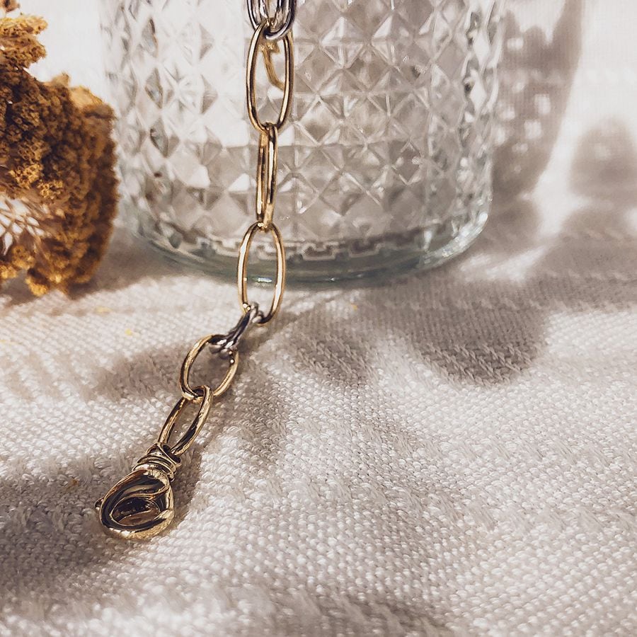 Bracelet pour femme en or jaune et or blanc 14 carats, 19 cm