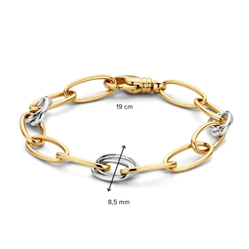 Bracelet pour femme en or jaune et or blanc 14 carats, 19 cm