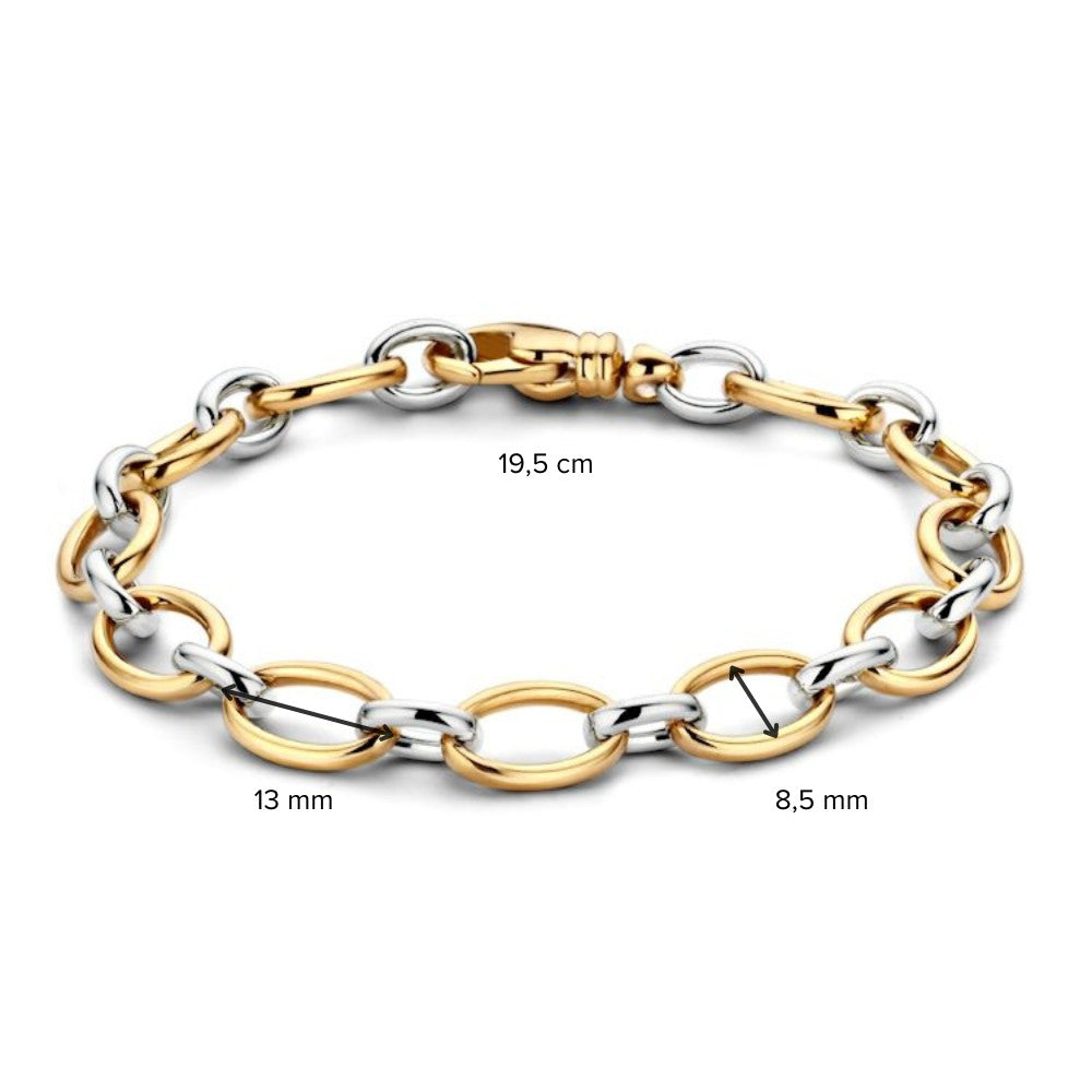 Bracelet pour femme en or jaune et or blanc 14 carats, 19,5 cm