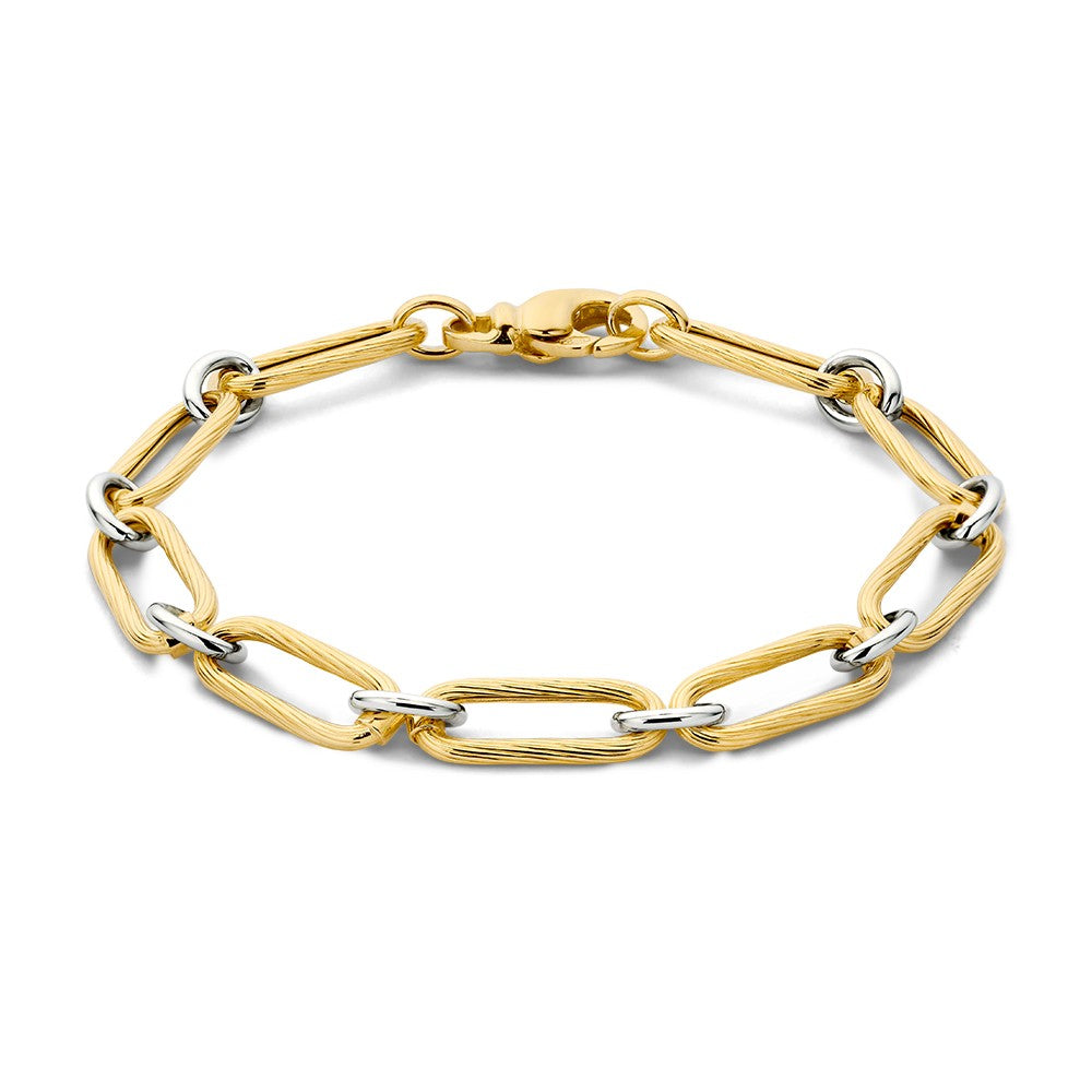 Bracelet bicolore en maillons dorés et argentés avec fermoir.