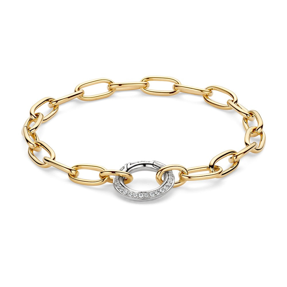 Bracelet en or jaune élégant avec fermoir en or blanc et diamants, 14 carats.