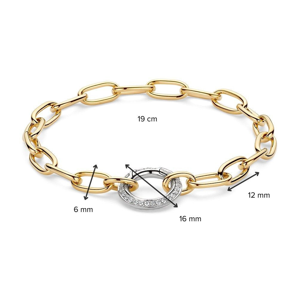 Bracelet en or jaune élégant avec fermoir à ressort en or blanc et diamants – 14 carats